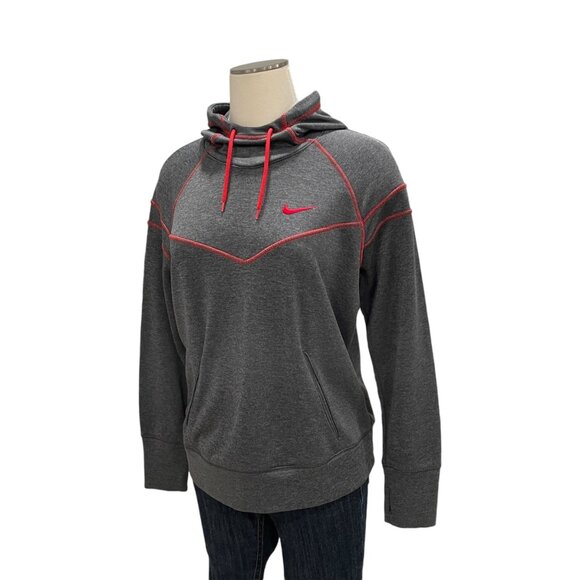 Nike Dri-FIT Gray Hoodie Red Stitching L Athleisure Sportswear Running Gym - Picture 6 of 9